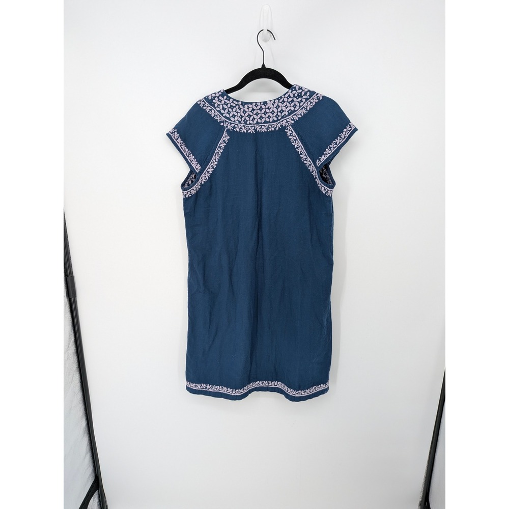Roller Rabbit Embroidered Tunic Dress Women Small Blue Cotton V-Neck Cap Sleeve - Picture 3 of 7